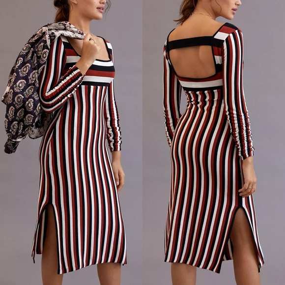 Anthropologie Dresses & Skirts - Anthropologie Striped Sweater Midi Dress Size M Long Sleeve Casual Open Back